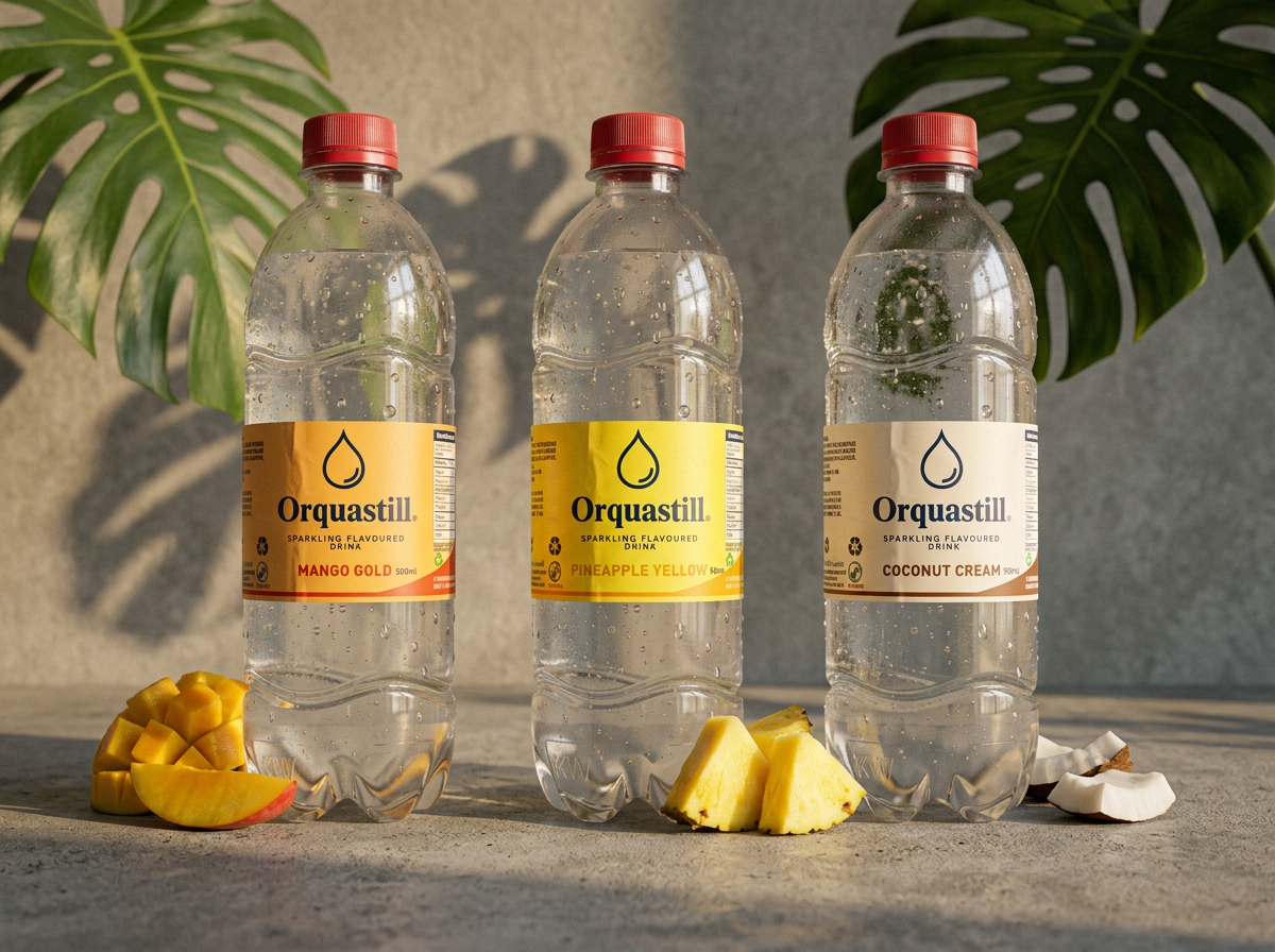 Tropical Collection bottled water range by Orquastill